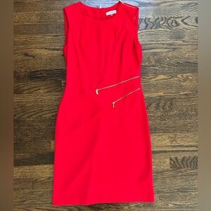 Calvin Klein Red sheath dress gold zippers size 6